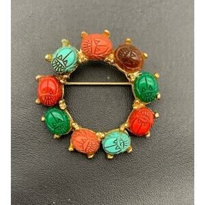 Vintage Multi-color Scarab Brooch